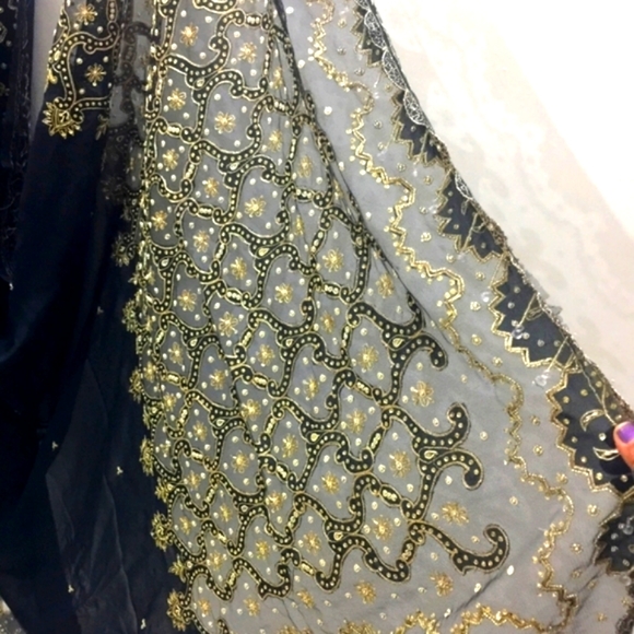 Embellished Black Saree with Blouse - Picture 5 of 17